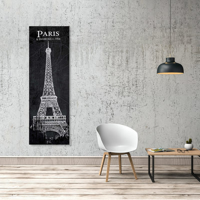 Eiffel Tower Sketch With A Map In Background, Fine art gallery wrapped canvas 16x48