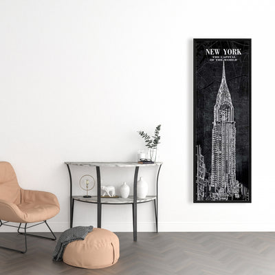 Chrystler Tower Sketch With A Map In Background, Fine art gallery wrapped canvas 16x48