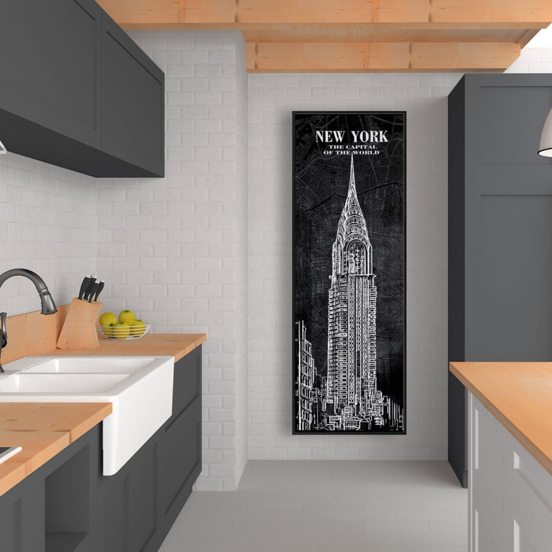 Chrystler Tower Sketch With A Map In Background, Fine art gallery wrapped canvas 16x48