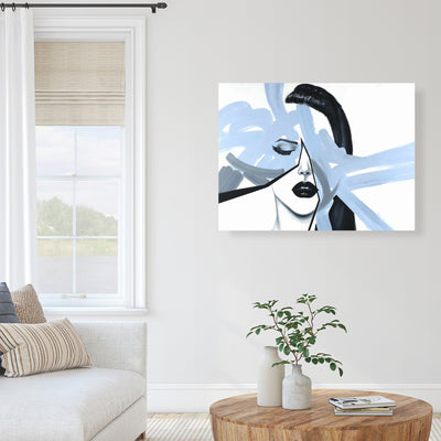 Abstract Blue Woman Portrait, Fine art gallery wrapped canvas 16x48