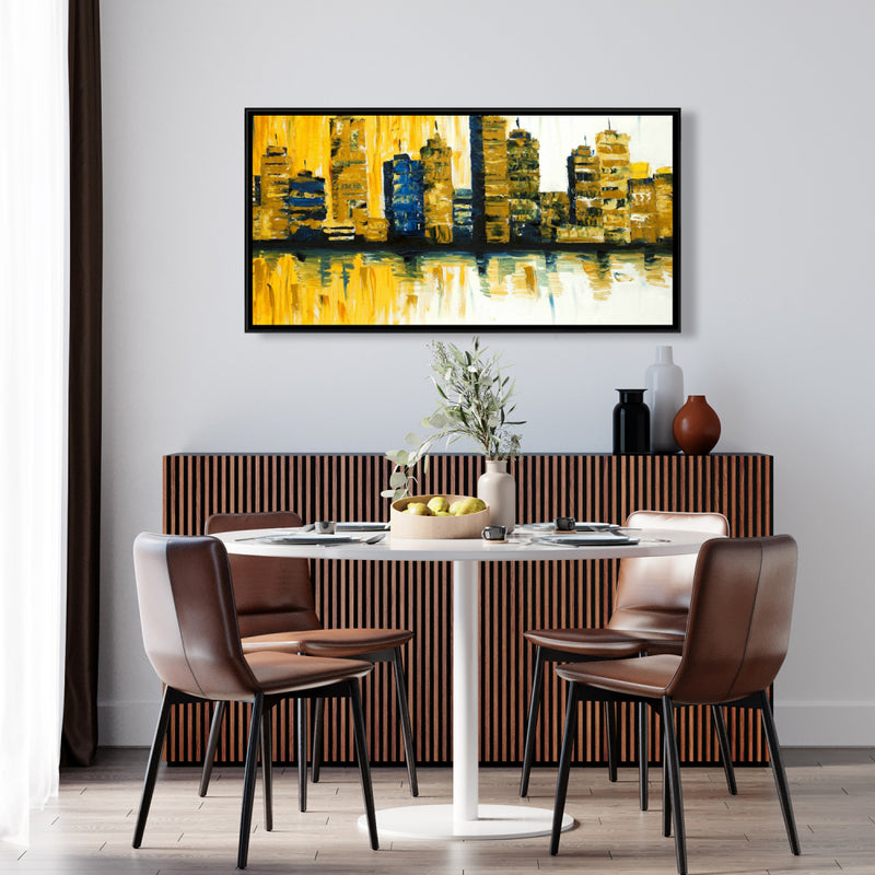 Yellow Abstract Skyscrapers, Fine art gallery wrapped canvas 16x48