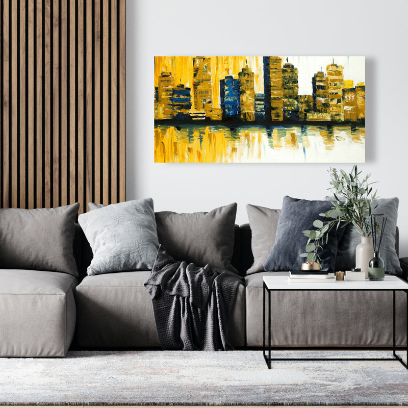 Yellow Abstract Skyscrapers, Fine art gallery wrapped canvas 16x48
