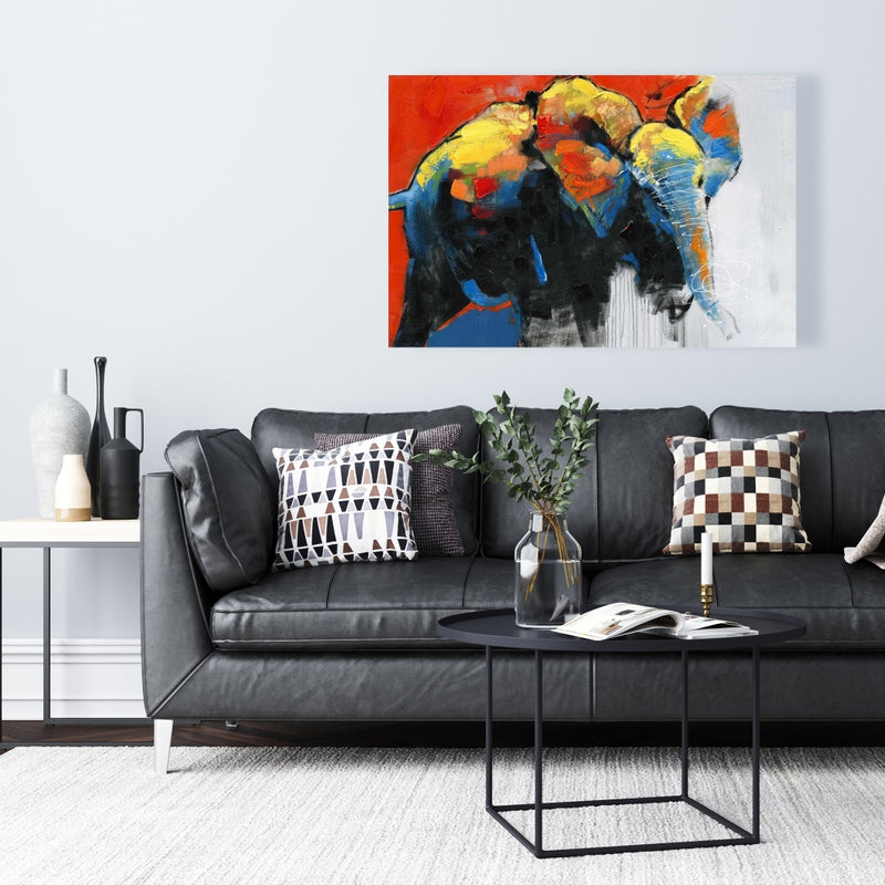 Colorful Abstract Moving Elephant, Fine art gallery wrapped canvas 24x36