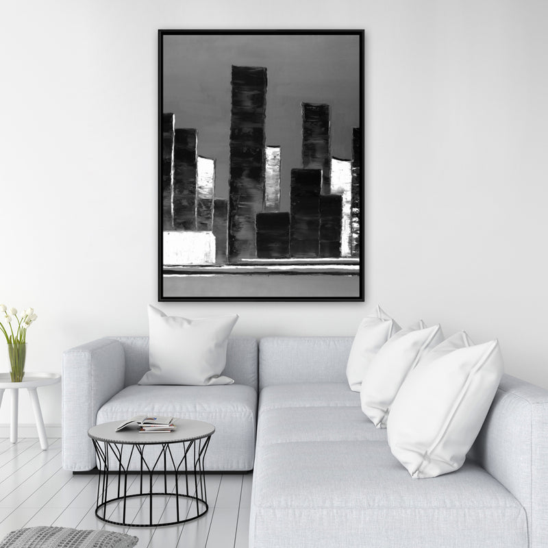 Abstract Black And White Buildings, Fine art gallery wrapped canvas 24x36