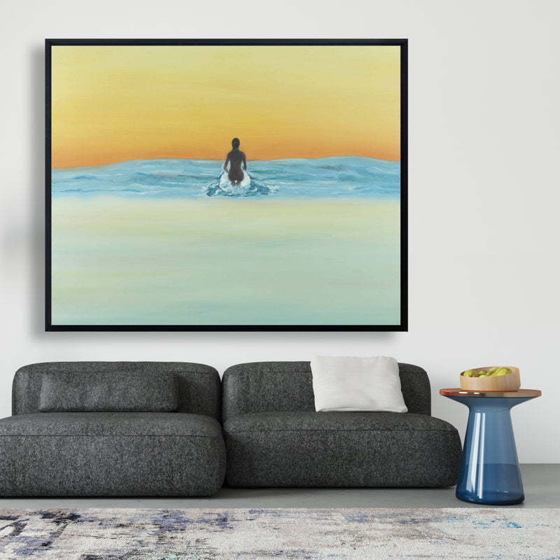 A Surfer Swimming By Dawn, Fine art gallery wrapped canvas 16x48