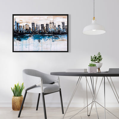 Abstract City With Reflection On Water, Fine art gallery wrapped canvas 16x48
