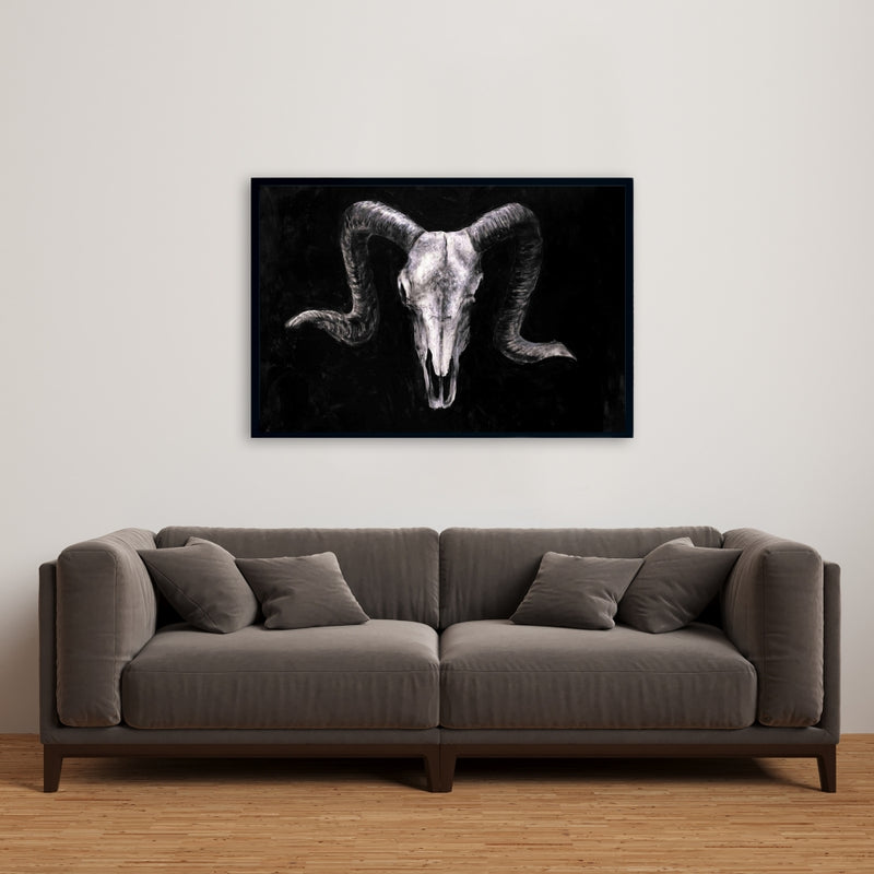 Ram Skull Grunge Style, Fine art gallery wrapped canvas 24x36