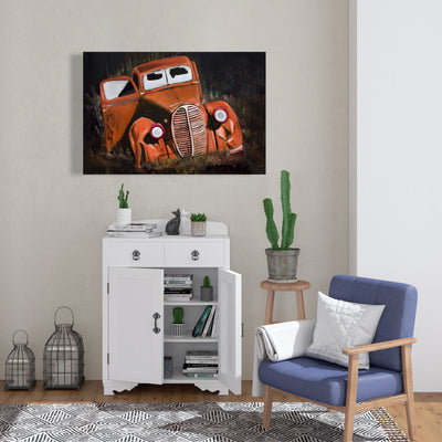 Humpy Old Car By Night, Fine art gallery wrapped canvas 24x36