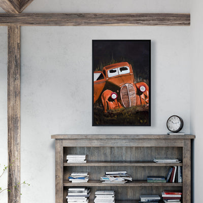 Humpy Old Car By Night, Fine art gallery wrapped canvas 24x36