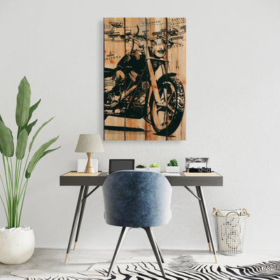 Motorcycle On Wood Background, Fine art gallery wrapped canvas 24x36