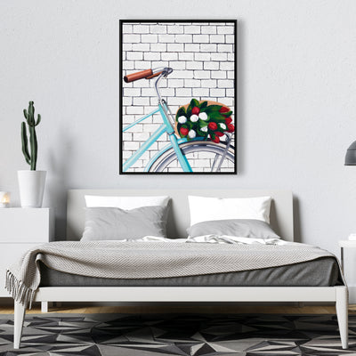 Bicycle With A Bouquet Of Tulips, Fine art gallery wrapped canvas 24x36