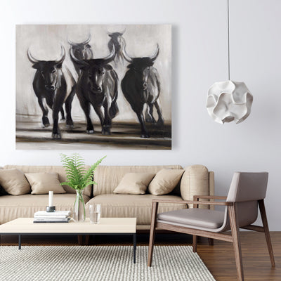 Running Fierce Bulls, Fine art gallery wrapped canvas 24x36