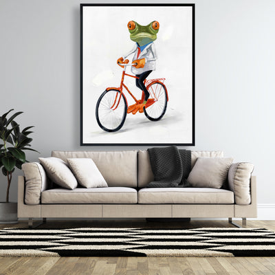 Funny Frog Riding A Bike, Fine art gallery wrapped canvas 24x36