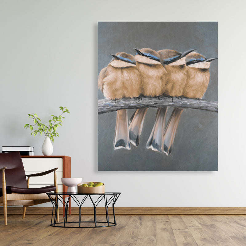 Four Birds On A Branch, Fine art gallery wrapped canvas 24x36