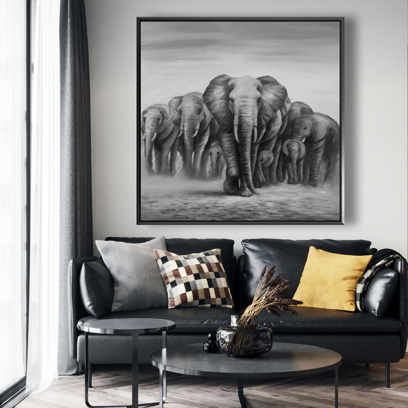 Herd Of Elephants, Fine art gallery wrapped canvas 16x48