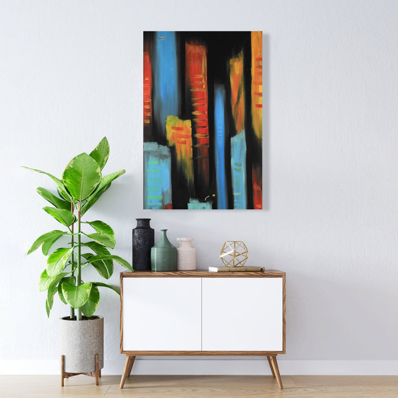 Abstract And Colorful Tall Buildings, Fine art gallery wrapped canvas 16x48