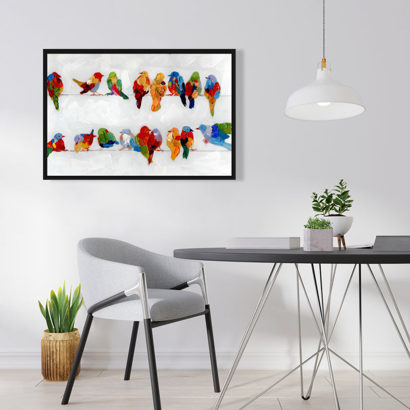 A Lot Of Colorful Birds On A Wire, Fine art gallery wrapped canvas 16x48