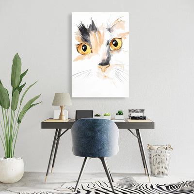 Watercolor Cat Face Closeup, Fine art gallery wrapped canvas 24x36