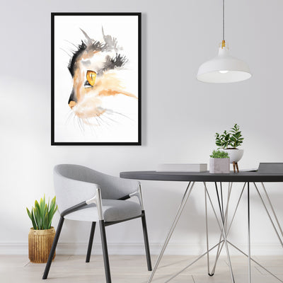 Watercolor Cat Face Profile, Fine art gallery wrapped canvas 24x36