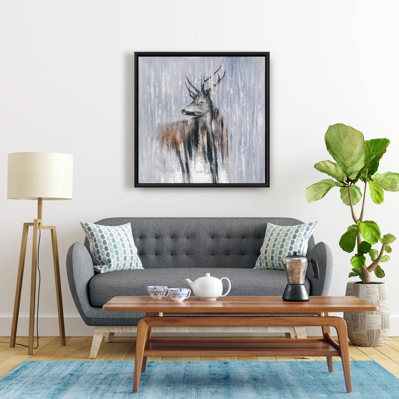 Deer In The Forest By A Rainy Day, Fine art gallery wrapped canvas 16x48