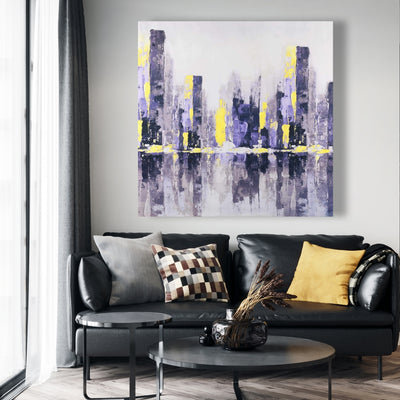 Abstract Purple City, Fine art gallery wrapped canvas 36x36