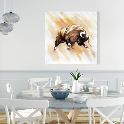 Bull To Attack, Fine art gallery wrapped canvas 36x36