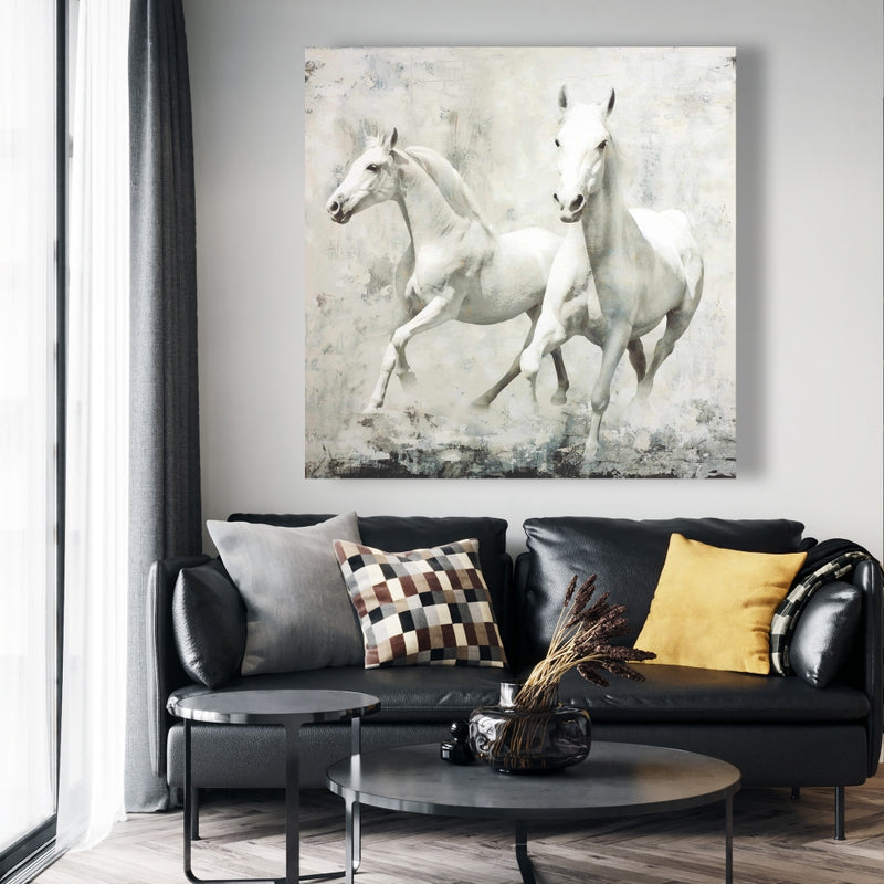 Two White Horse Running, Fine art gallery wrapped canvas 24x36