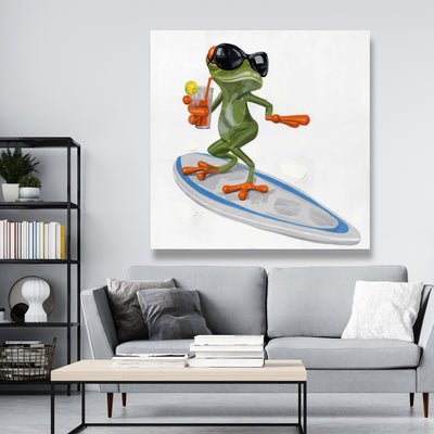Funny Frog Surfing, Fine art gallery wrapped canvas 24x36