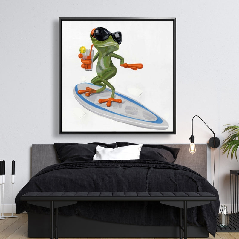 Funny Frog Surfing, Fine art gallery wrapped canvas 24x36