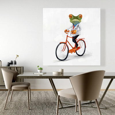Funny Frog Riding A Bike, Fine art gallery wrapped canvas 24x36