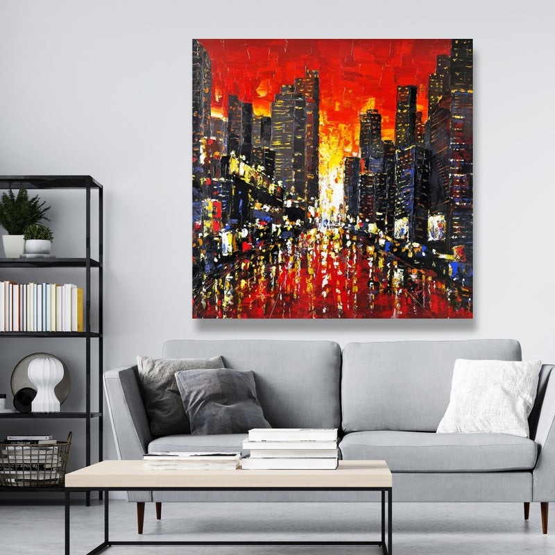 Abstract Sunset On The City, Fine art gallery wrapped canvas 24x36