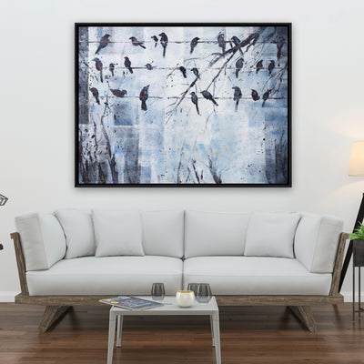 Abstract Birds On Electric Wire, Fine art gallery wrapped canvas 16x48