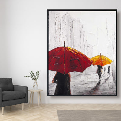 Passersby With Umbrellas Walking Down The Street, Fine art gallery wrapped canvas 36x36