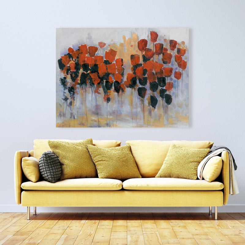 Red Flowers Field, Fine art gallery wrapped canvas 16x48