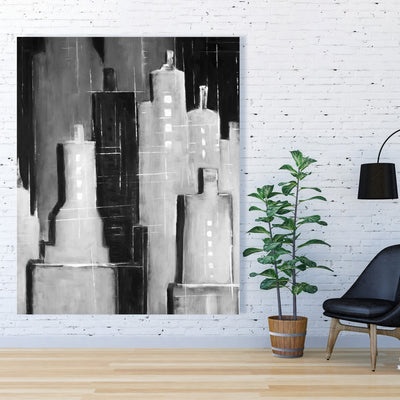 Abstract Black And White Cityscape, Fine art gallery wrapped canvas 24x36
