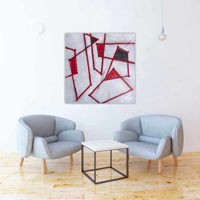 Red Outlines Shapes, Fine art gallery wrapped canvas 36x36