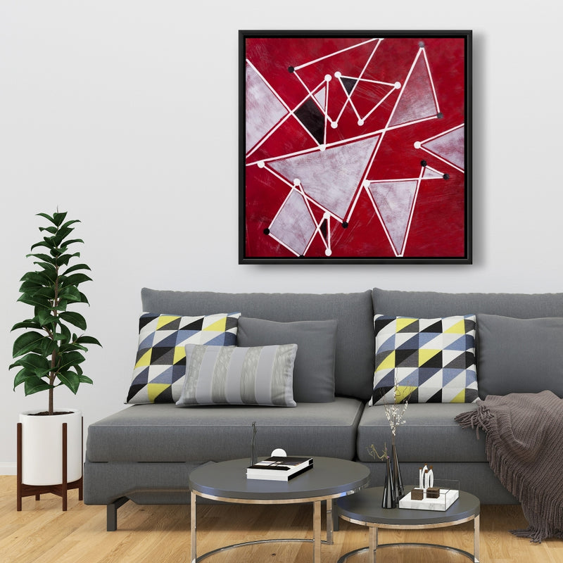White Triangles On Red Background, Fine art gallery wrapped canvas 36x36