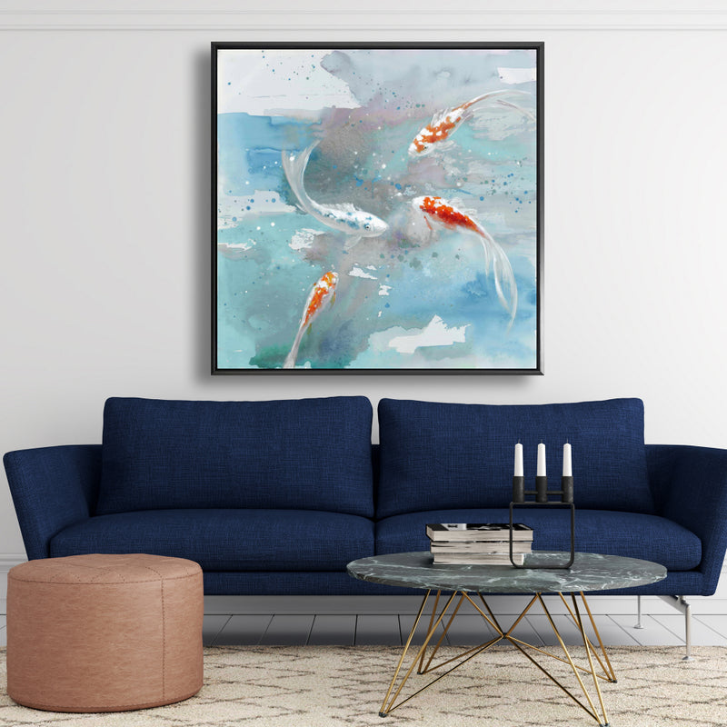 Koi Fish In Blue Water, Fine art gallery wrapped canvas 36x36