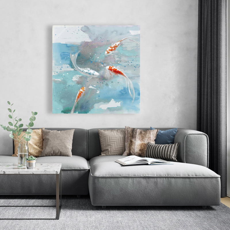 Koi Fish In Blue Water, Fine art gallery wrapped canvas 36x36