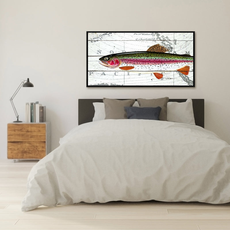 Trout On A World Map, Fine art gallery wrapped canvas 16x48