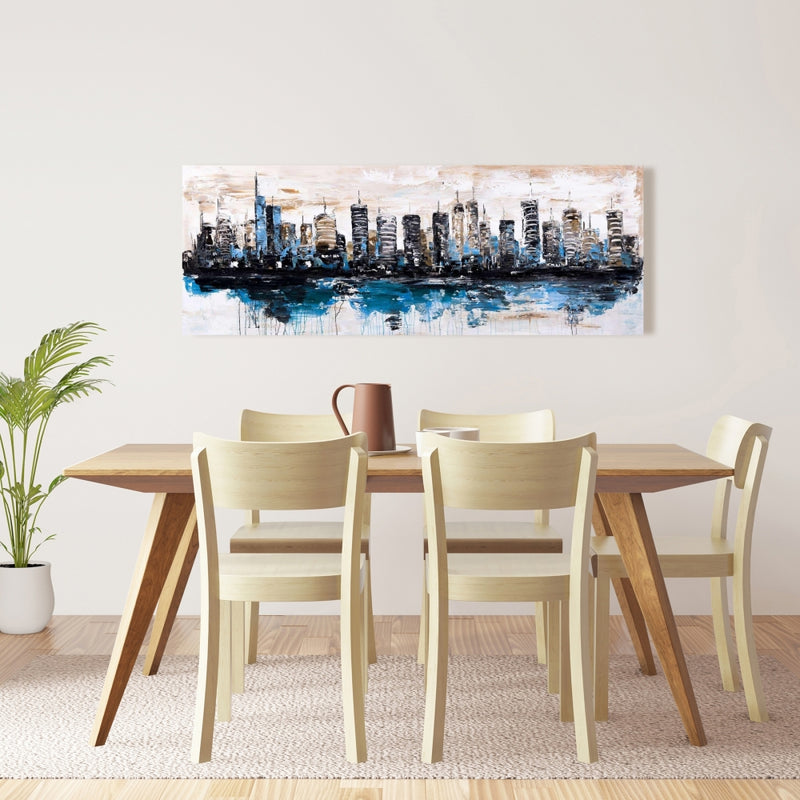 Abstract City With Reflection On Water, Fine art gallery wrapped canvas 16x48