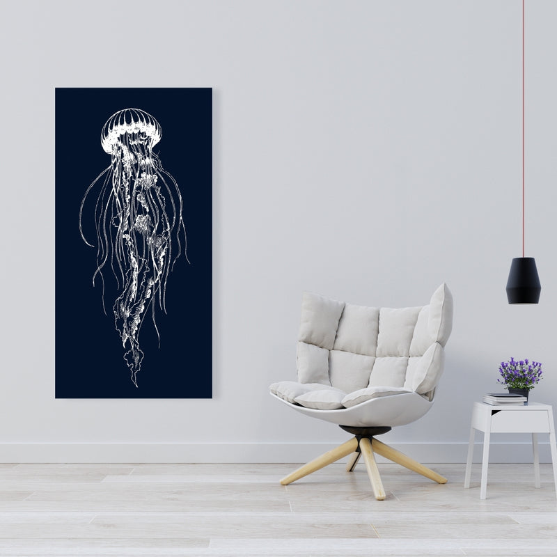 White Jellyfish Illustration, Fine art gallery wrapped canvas 16x48