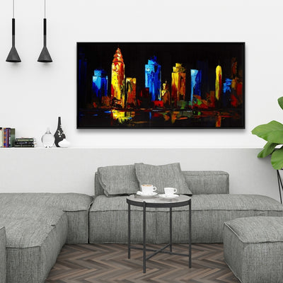 Colorful Buildings On A Dark Background, Fine art gallery wrapped canvas 16x48