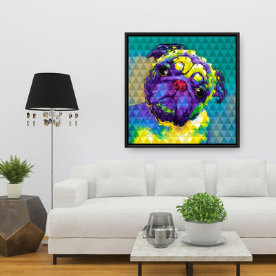 Geometric Curious Pug, Fine art gallery wrapped canvas 36x36