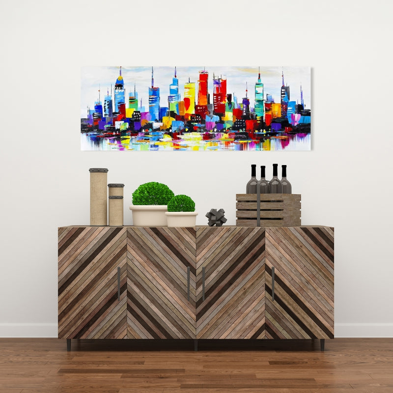 Abstract And Colorful City, Fine art gallery wrapped canvas 16x48