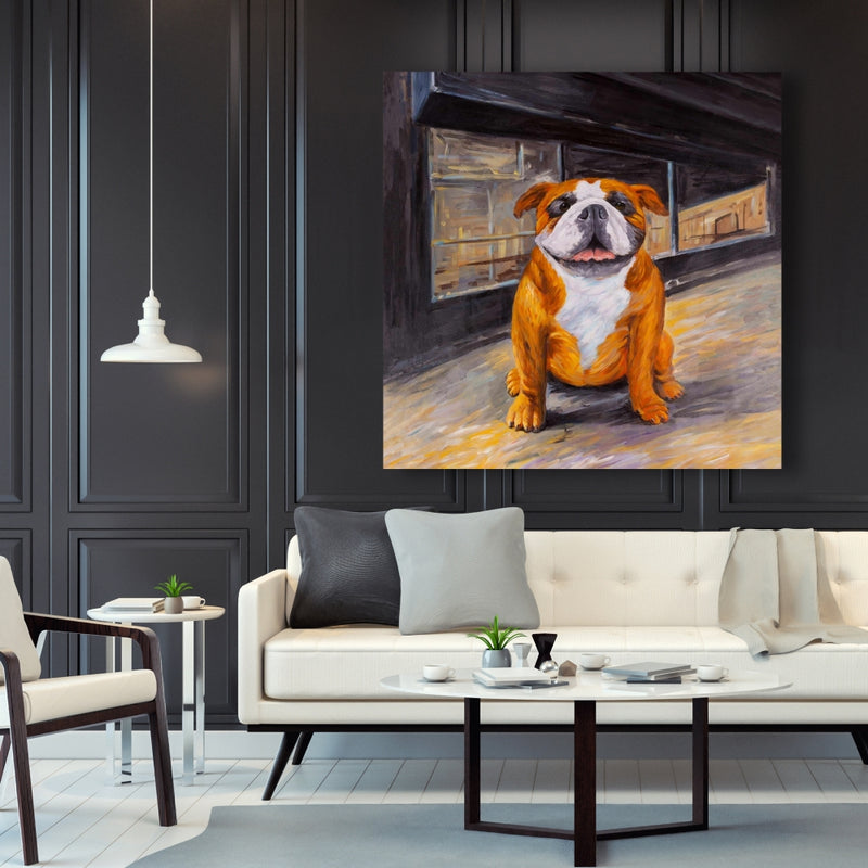 Smiling Bulldog, Fine art gallery wrapped canvas 24x36