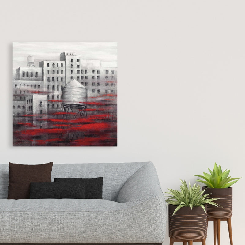 Gray City With Red Clouds, Fine art gallery wrapped canvas 24x36