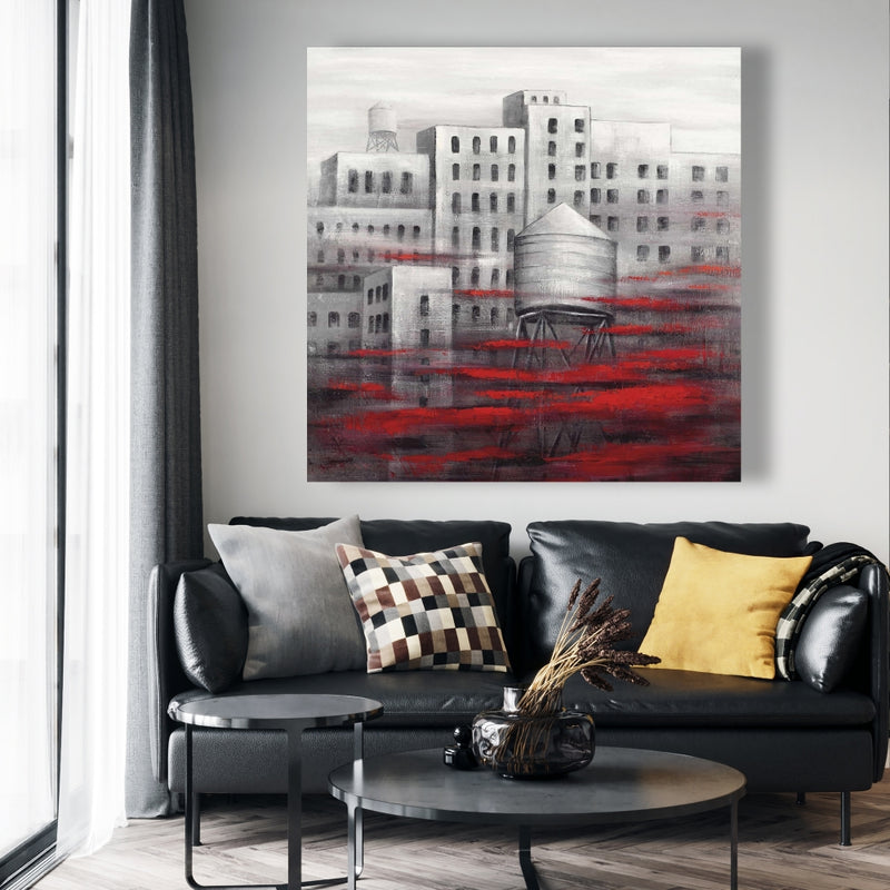 Gray City With Red Clouds, Fine art gallery wrapped canvas 24x36