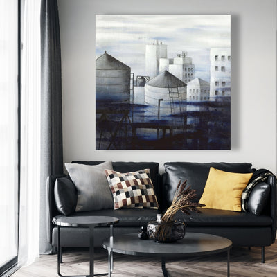 Gray City With Blue Clouds, Fine art gallery wrapped canvas 24x36