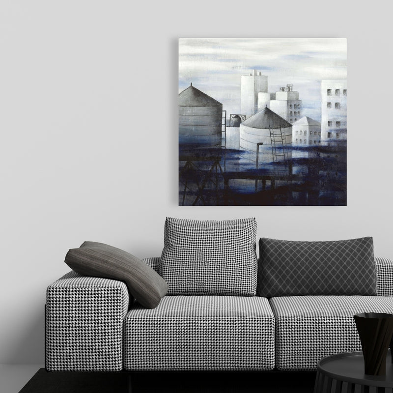 Gray City With Blue Clouds, Fine art gallery wrapped canvas 24x36